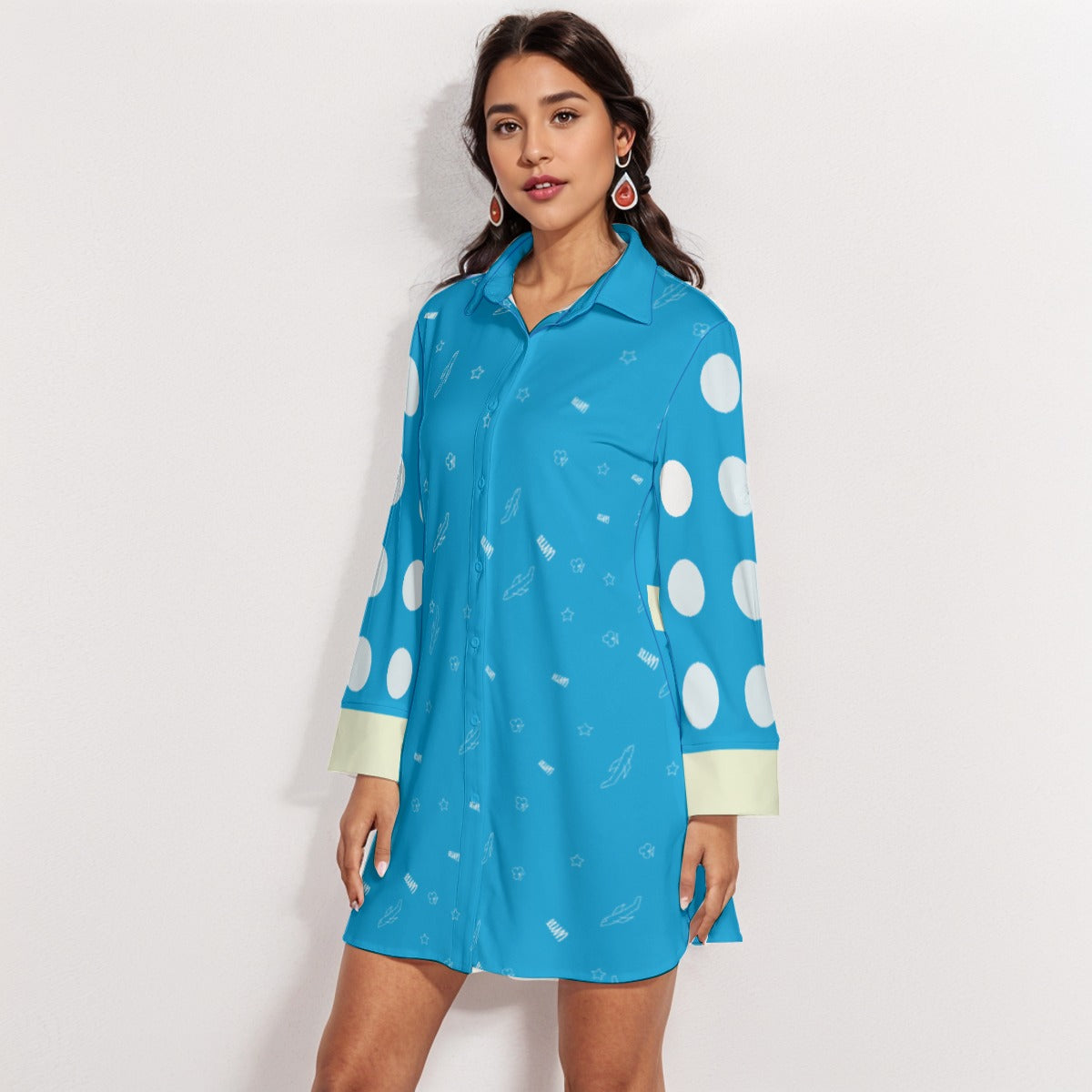 FLYFOX Shirt Dress With Long Sleeve