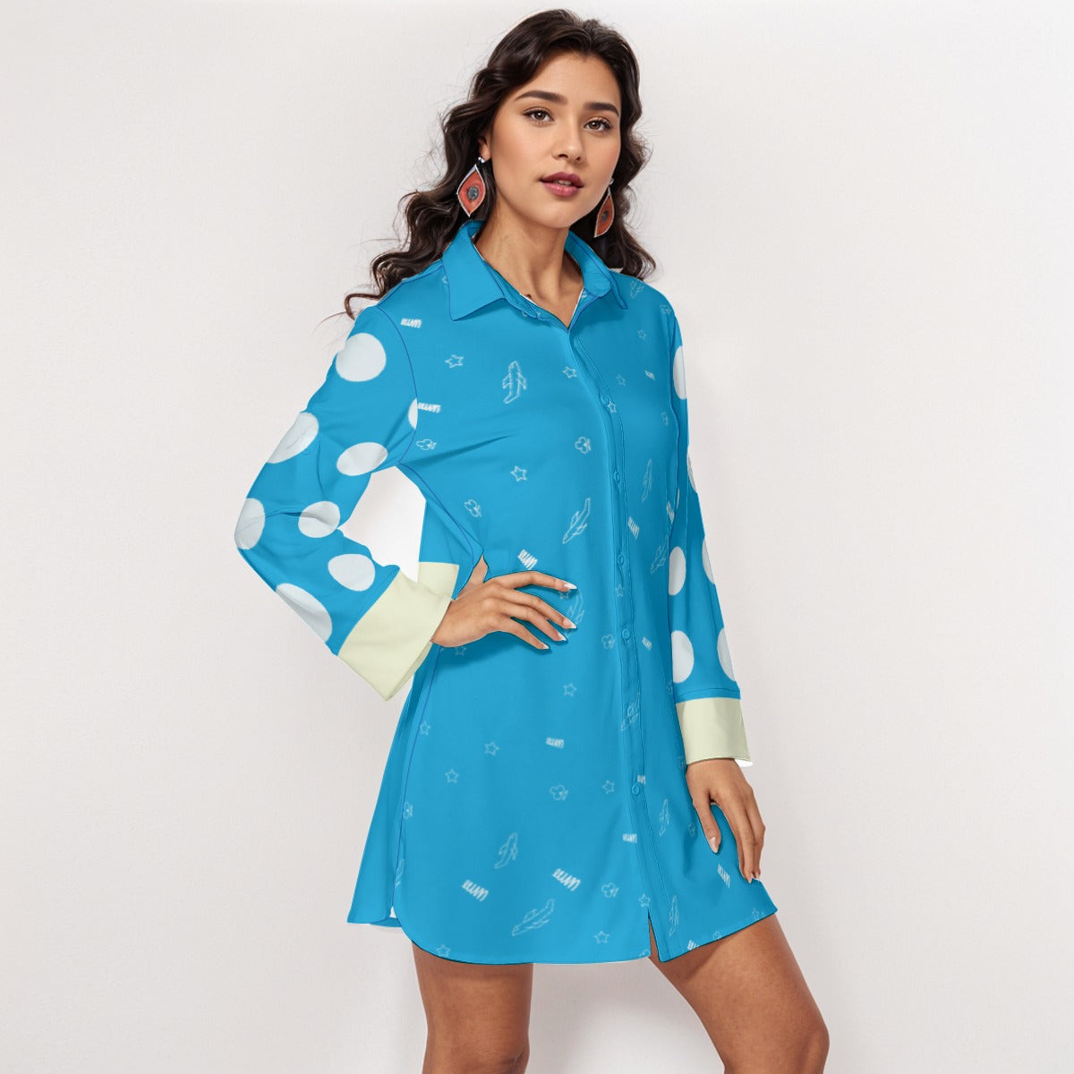 FLYFOX Shirt Dress With Long Sleeve